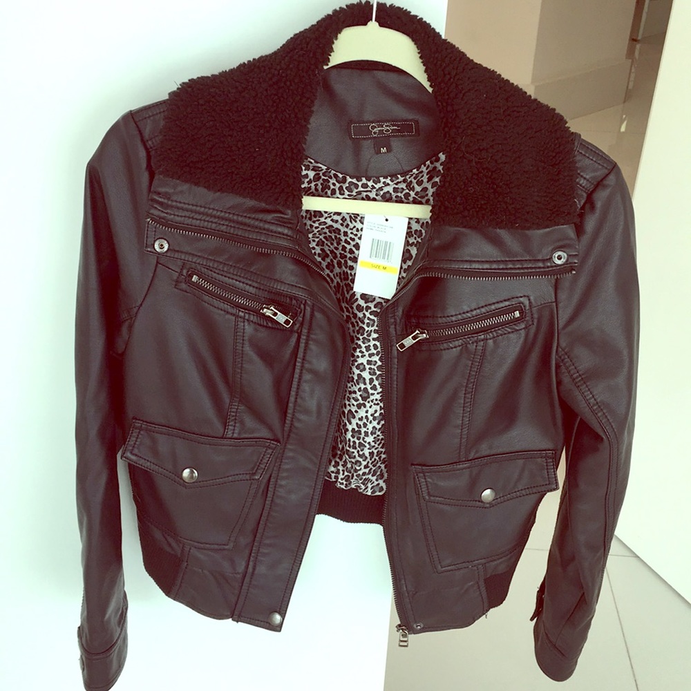 Jessica Simpson black leather jacket. Size M. New